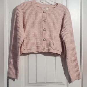 Crop Cardigan with Gold Trimmed Pearl Buttons.